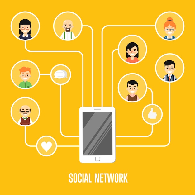 Vecteur illustration de réseau social avec des personnes connectées