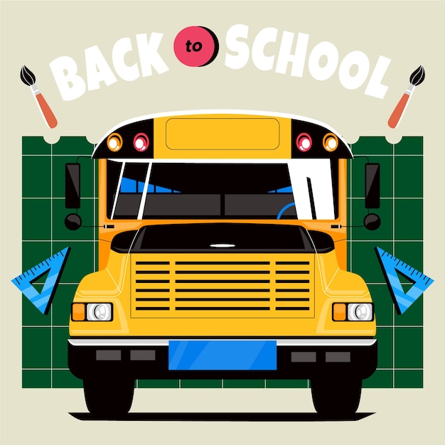 Vecteur illustration de retour à l'école avec autobus scolaire