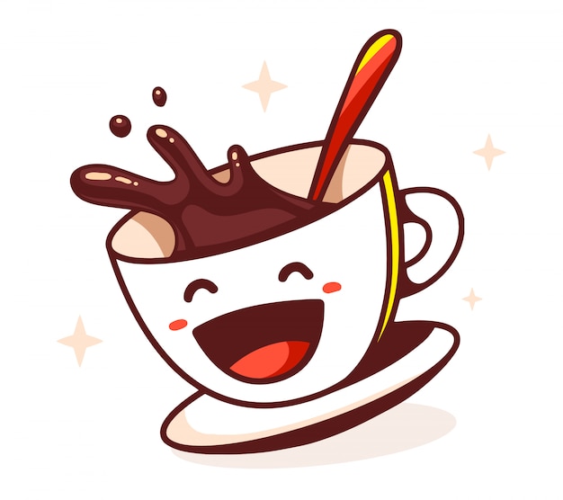 illustration de rire tasse de café avec une cuillère sur fond blanc.