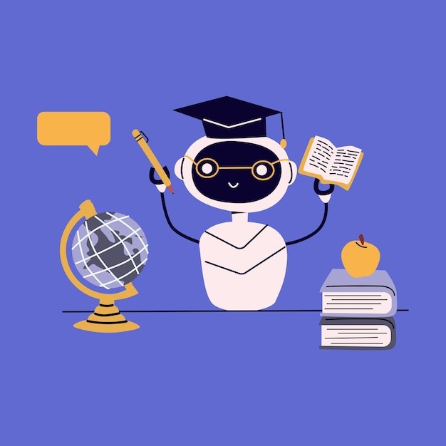 Une illustration de robot plat L'intelligence artificielle dans l'éducation