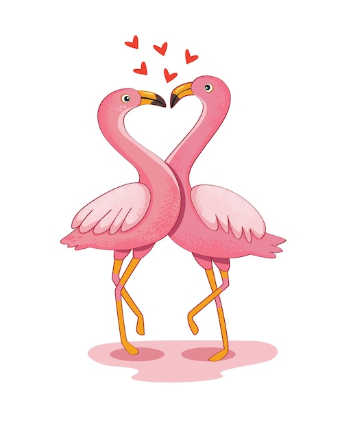 Illustration romantique dessinée à la main avec des oiseaux flamants roses. Journée de l'amour, st. carte de saint valentin