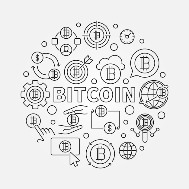 Illustration ronde de bitcoin Symbole de concept de monnaie bitcoin circulaire vectoriel