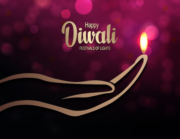 Illustration rose avec main fête indienne des lumières de la déesse Deepavali