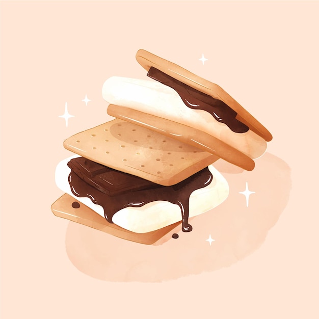 Illustration de s'more à l'aquarelle peinte à la main