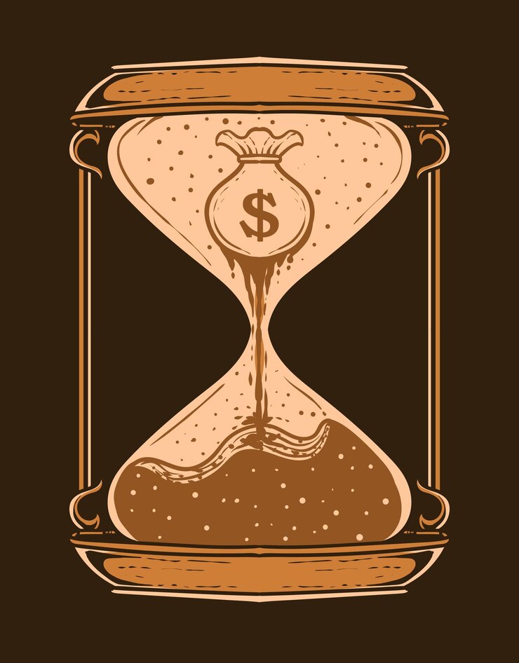 Vecteur illustration d'un sablier antique avec une signification profonde sur l'argent
