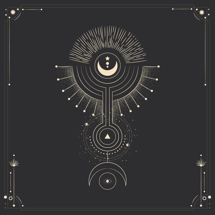 Vecteur illustration sacrée mystique magique dans un style de gravure rétro vintage