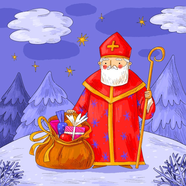 Illustration De Saint Nicolas Dessinée à La Main