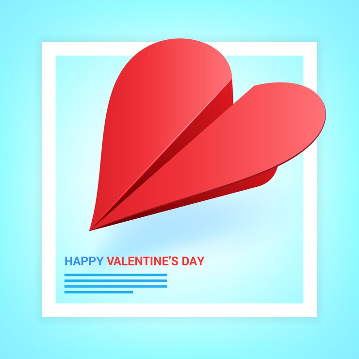 Vecteur illustration de la saint-valentin. avion en papier rouge en forme de coeur.