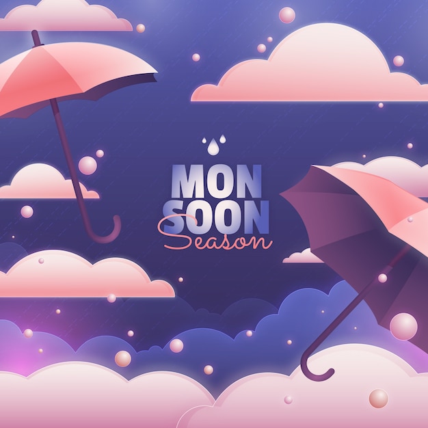 Illustration De La Saison Des Moussons Avec Des Parapluies