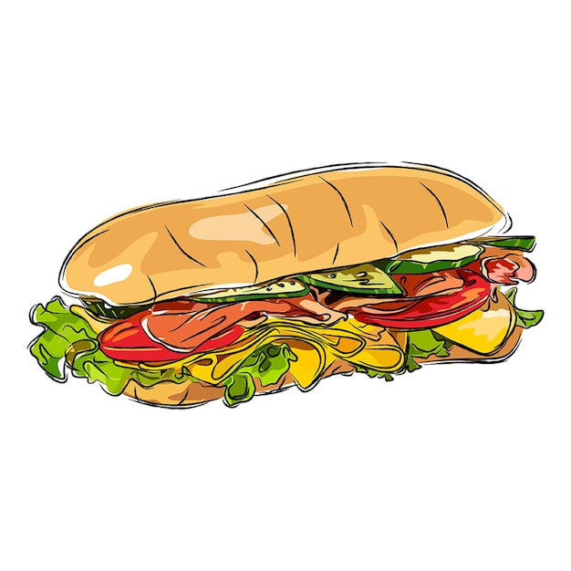 Vecteur illustration de sandwich dessinée à la main