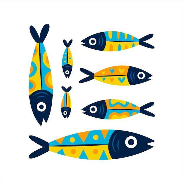 Vecteur illustration de sardines dessinées à la main
