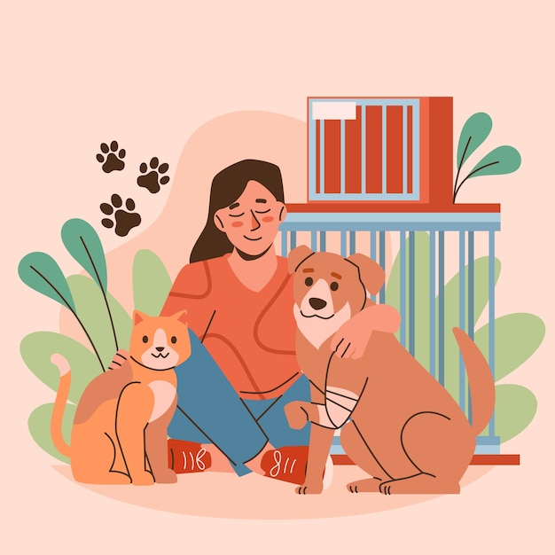 Vecteur illustration de sauvetage d'animaux dessinés à la main