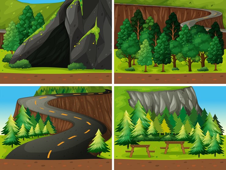 Vecteur illustration de la scène de la forêt et de la campagne