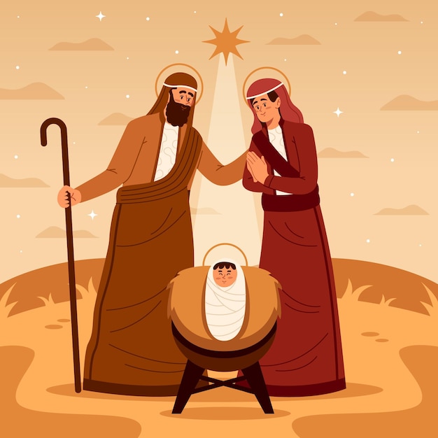 Illustration de la scène de la nativité design plat