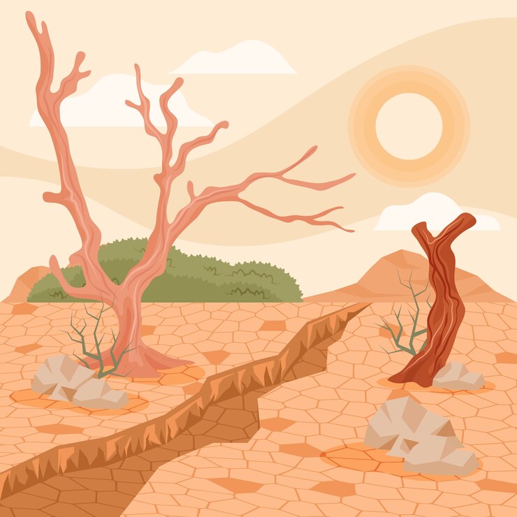 Vecteur illustration de la sécheresse dessinée à la main