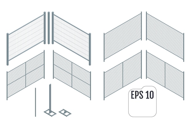 Illustration De Sections De Clôture Métallique Isométrique