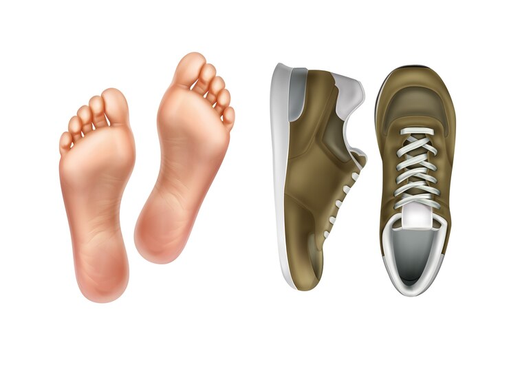 Vecteur illustration des semelles de pied gauche et droite pour paire de chaussures de sport