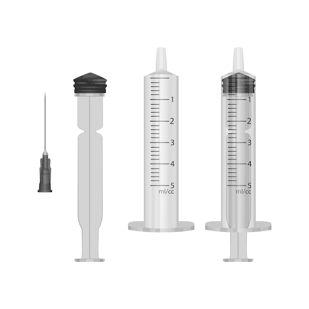 Illustration de seringues médicales avec des aiguilles dans un style réaliste Illustration vectorielle EPS 10