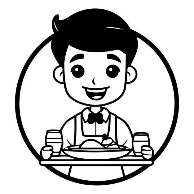 Vecteur illustration d'un serveur servant une assiette de nourriture dans un restaurant