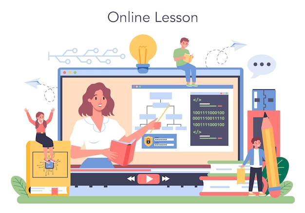 Illustration de service ou de plate-forme en ligne d'éducation informatique