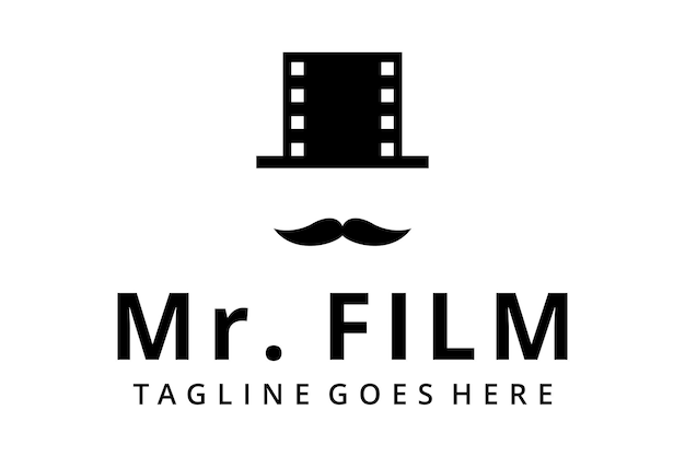 Illustration signe abstrait monsieur gentleman avec modèle de conception de logo de film de chapeau