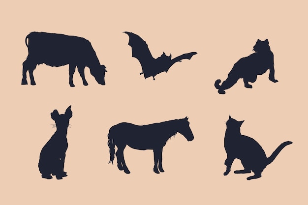 Vecteur illustration de silhouette d'animaux dessinés à la main