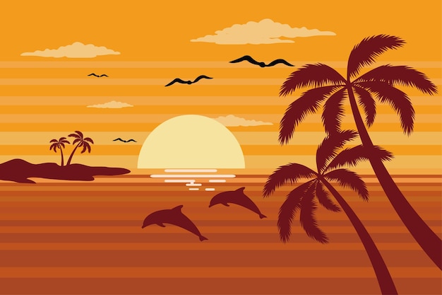 Illustration Silhouette De L'après-midi Sur La Plage