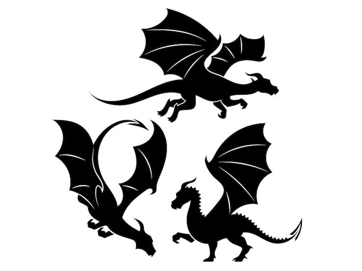 Vecteur illustration de la silhouette du dragon à la conception plate