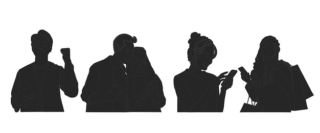 Illustration De Silhouette D'un élément De Personnes Regardant Un Téléphone