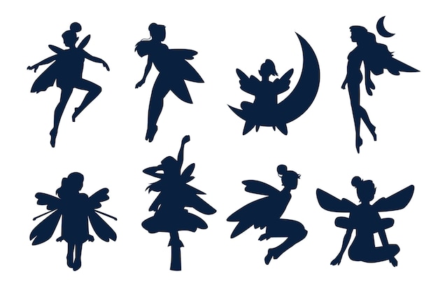 Vecteur illustration de silhouette de fée design plat