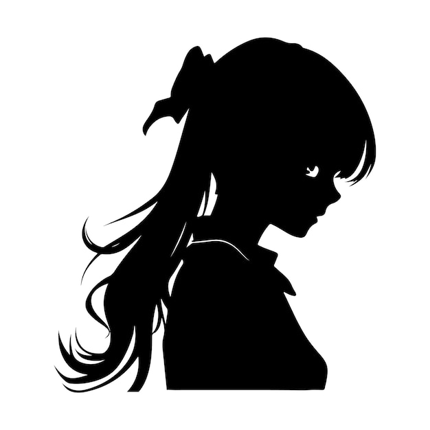 Vecteur illustration de la silhouette d'une fille d'anime dessinée à la main