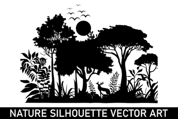 Illustration de silhouette de forêt Clipart de silhouette de nature Silhouette de paysage de nature Nature extérieure