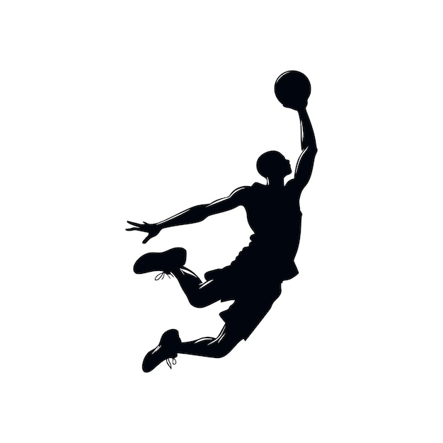 Illustration De Silhouette D'un Joueur De Basket-ball Effectuant Un Slam Dunk