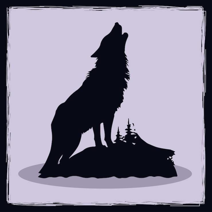 Vecteur illustration de la silhouette de loup dessinée à la main