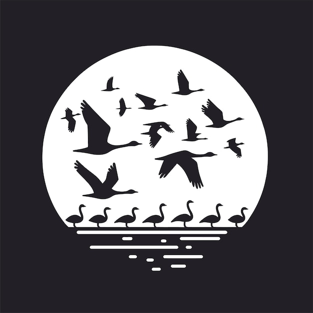 Vecteur illustration de silhouette d'un troupeau d'oiseaux migrateurs