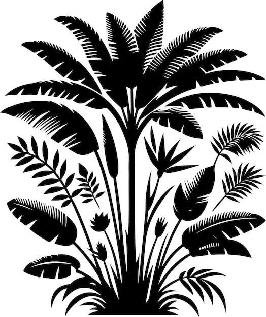 Vecteur illustration de la silhouette vectorielle d'un arbre tropical dans la jungle