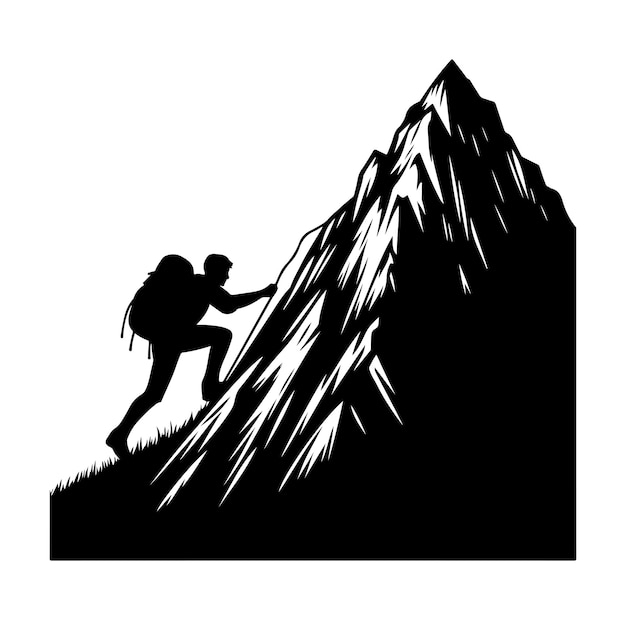 Vecteur une illustration de silhouette vectorielle d'un homme grimpant une montagne