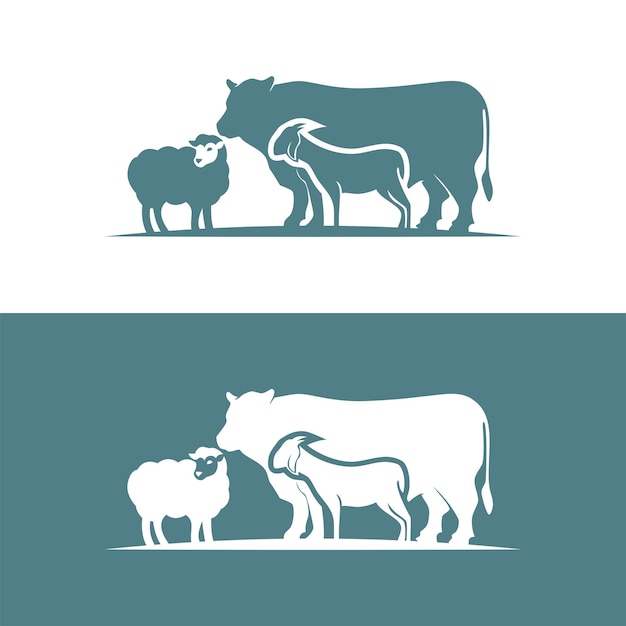 Vecteur illustration de silhouette vectorielle logo du groupe d'élevage de vaches, de moutons et de chèvres