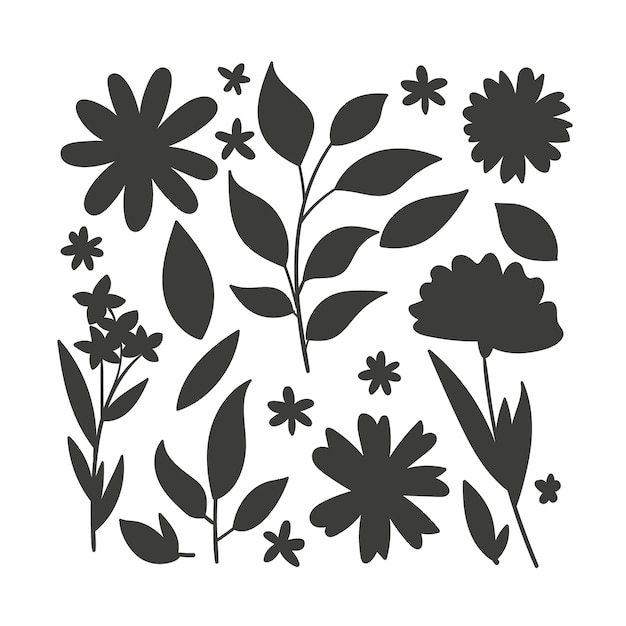 Illustration De Silhouettes De Fleurs Dessinées à La Main