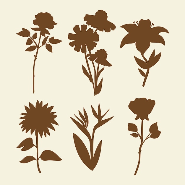 Vecteur illustration de silhouettes de fleurs dessinées à la main