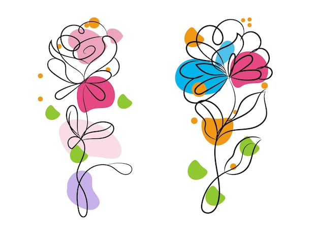 Vecteur illustration simple et plate du contour d'une fleur