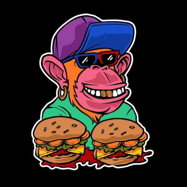 Illustration De Singe Burger De Dessin Animé