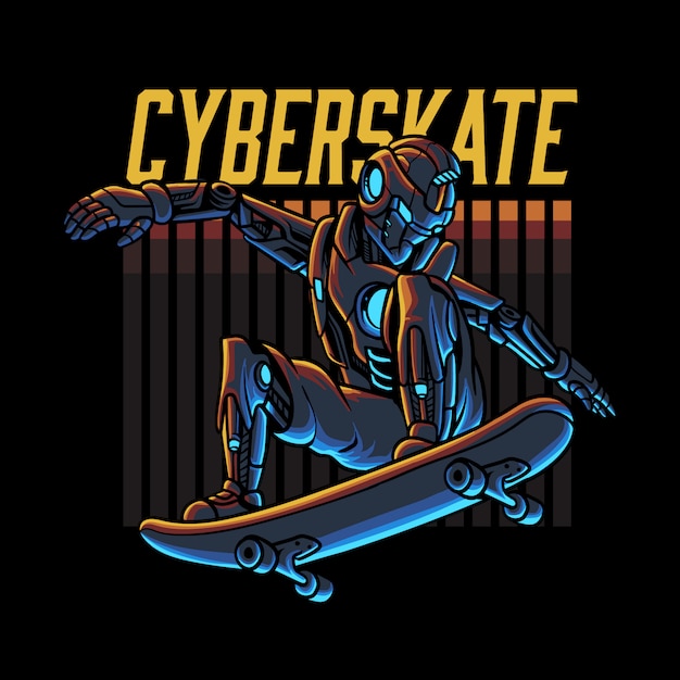 Illustration De Skateboard Cyber Robot