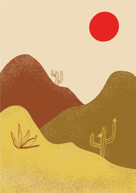 Vecteur illustration de soleil brûlant de cactus du désert