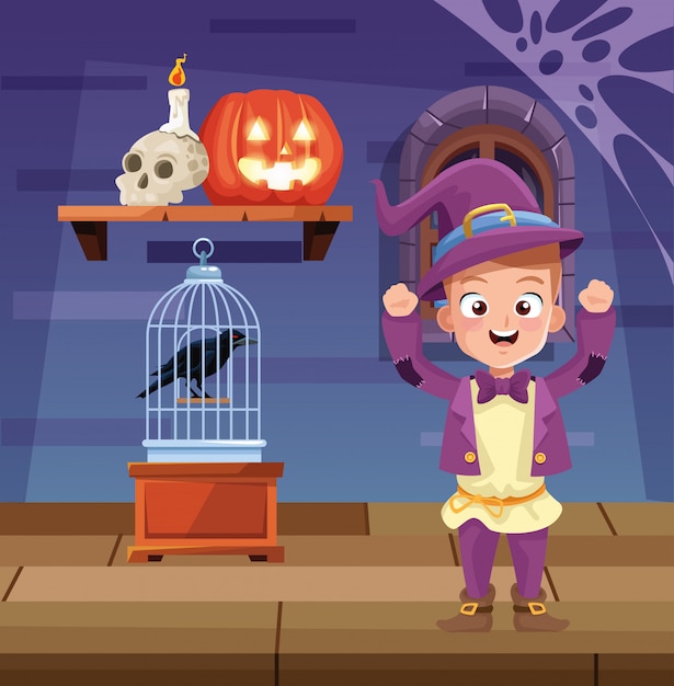 Illustration Sombre De Halloween Avec Déguisement De Magicien Kid