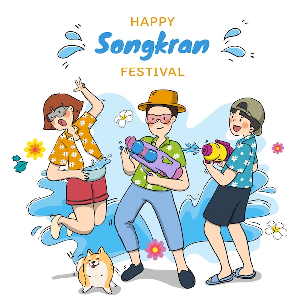 Illustration De Songkran Dessinée à La Main