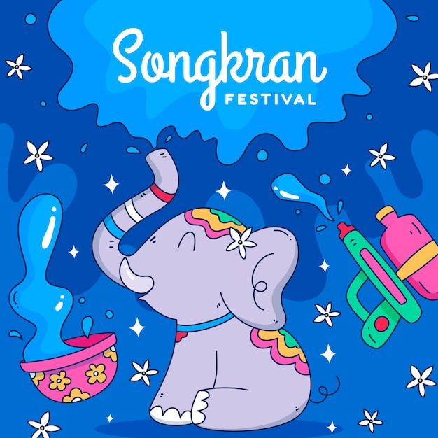 Vecteur illustration de songkran dessinée à la main