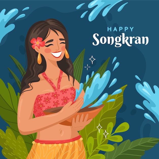 Vecteur illustration de songkran plat