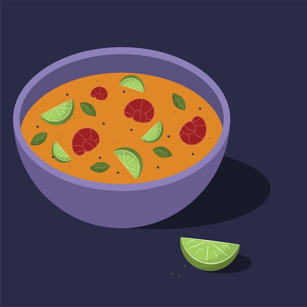 Vecteur illustration de la soupe au citron vert plat traditionnel mexicain