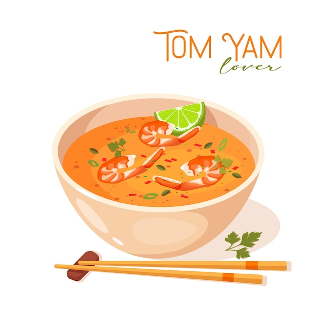 Vecteur illustration de la soupe tom yum. plats thaïlandais traditionnels